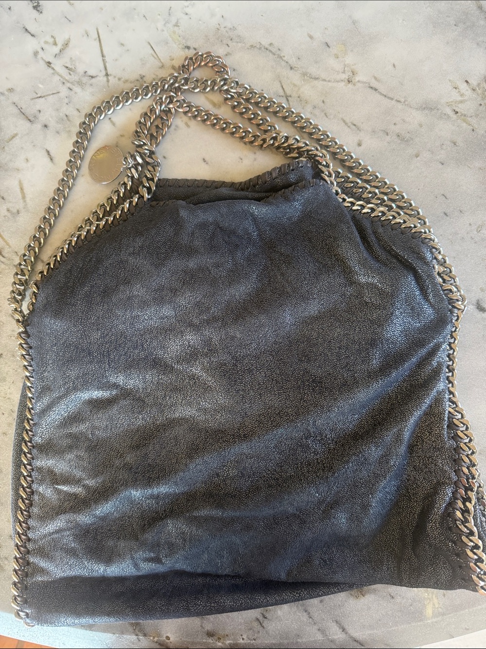 Stella McCartney Metallic Charcoal Fold-Over Shoulder Bag with Chain